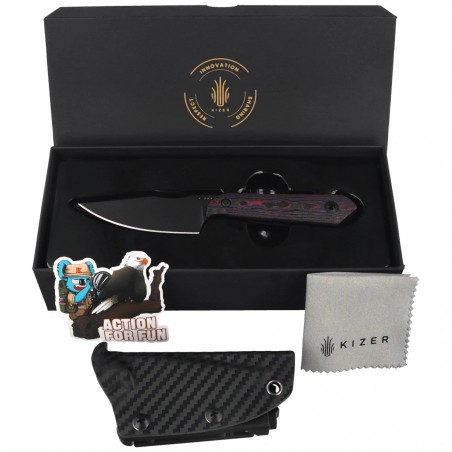 Nóż Kizer Mini Harpoon Purple Haze Fat Carbon, Black Matte DLC Ultra S45VN by Maverick Customs (1040S9)