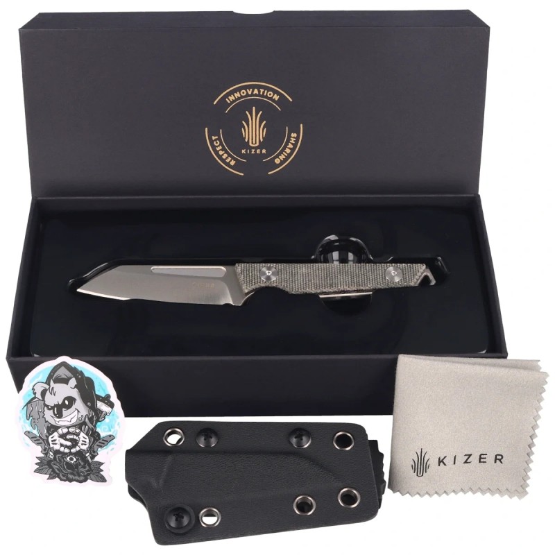 Nóż Kizer Phasmids Black Micarta, Satin AEB-L by Johan Jordaan (1079A3)