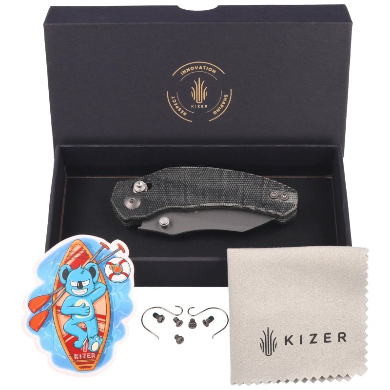 Nóż składany Kizer Mini Bulldog Black Micarta, Gray Stonewashed Nitro-V by O.SHO (V3672SA2)