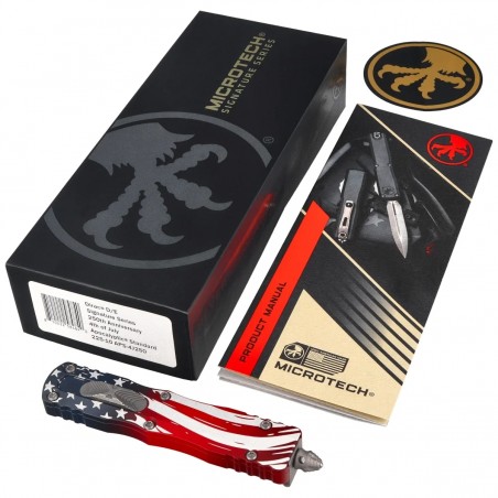 Nóż automatyczny OTF Microtech Dirac D/E Signature 250th Anniversary 4th of July Aluminium, Apocalyptic M390MK by Tony Marfione 