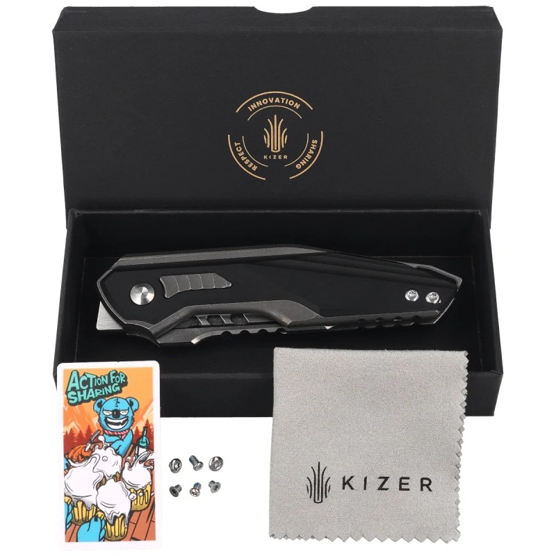 Nóż składany Kizer Zero Gray Titanium / Black Aluminium, Hand Brushed S45VN by Maciej Torbe (Ki3664A2)