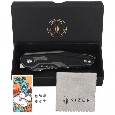 Nóż składany Kizer Zero Gray Titanium / Black Aluminium, Hand Brushed S45VN by Maciej Torbe (Ki3664A2)