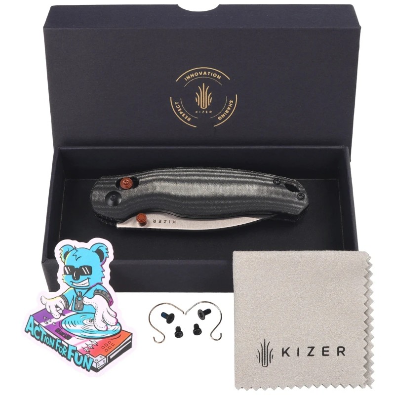 Nóż składany Kizer Phoca CD Black Norplex UltreX Micarta, Satin 14C28N (V3781CDA1)