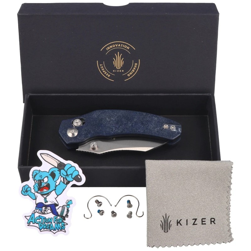 Nóż składany Kizer Mini Bulldog Blue Canyon Richlite, Satin Nitro-V by O.SHO (V3672SA3)