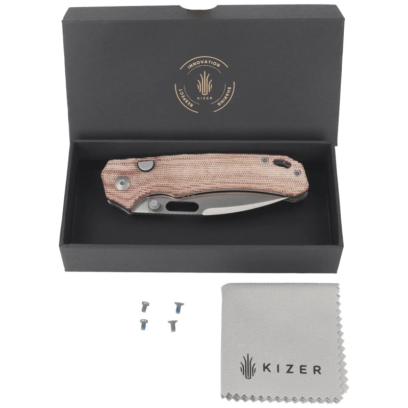 Nóż składany Kizer Outposter Brown Norplex UltreX Micarta, Satin Nitro-V (V3802BDA1)