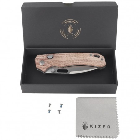 Nóż składany Kizer Outposter Brown Norplex UltreX Micarta, Satin Nitro-V (V3802BDA1)