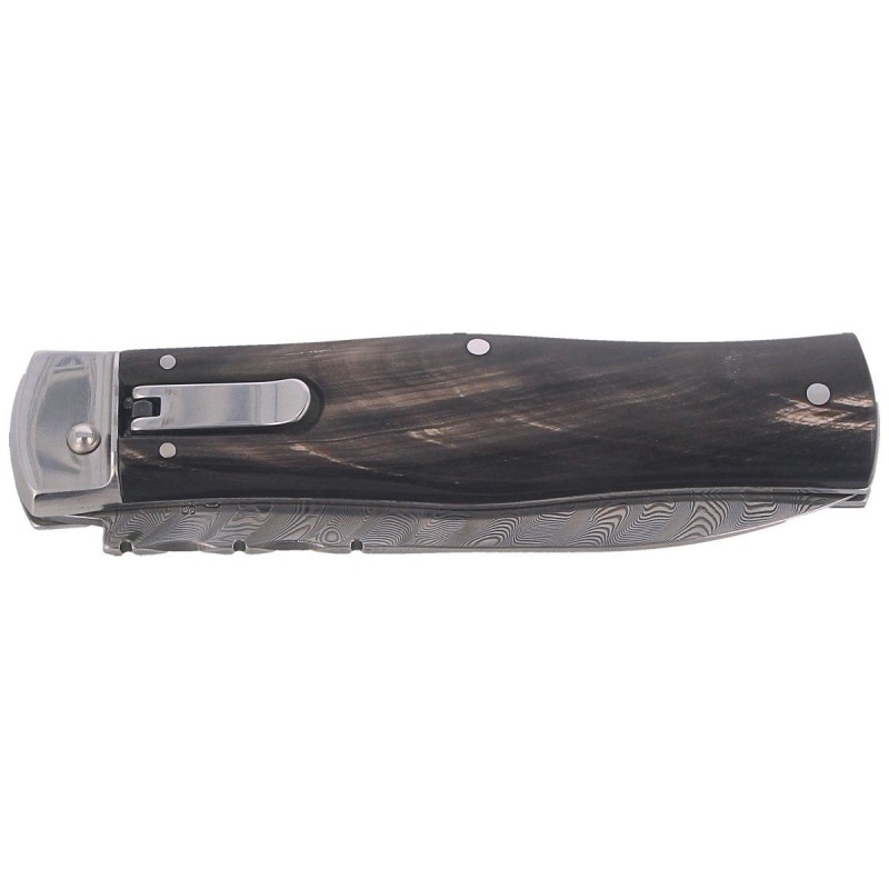 Nóż sprężynowy Mikov Predator Wildcat Buffalo Horn, Damascus PMC27 (241-DR-1/KP)