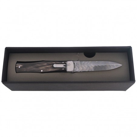 Nóż sprężynowy Mikov Predator Wildcat Buffalo Horn, Damascus PMC27 (241-DR-1/KP)