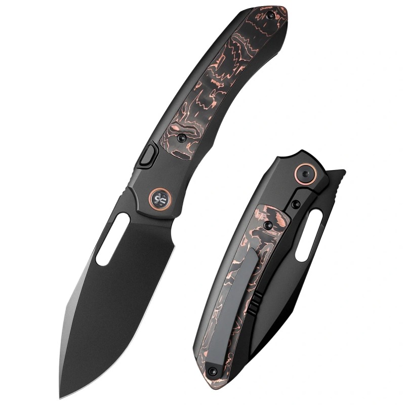 Nóż składany Remette Orca Black Titanium/Copper Foil Carbon Fiber, Black DLC Pearlescent M390 (ORCATB)