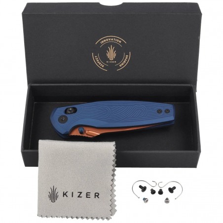 Nóż składany Kizer Khamsin Navy Blue Aluminium, Sunset Metal PVD Nitro-V by Maksim Epifantsev (V3791A2)