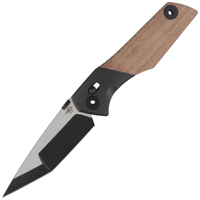 Nóż składany Bestech Cetus Bronze Black Titanium / Natural Canvas Micarta, Black PVD / Satin M390 by Poltergeistworks (BT2304B)