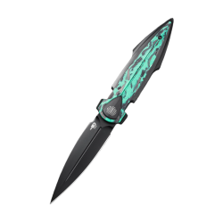 Nóż składany Bestech Ika Dagger Black Titanium / GITD Marble Carbon Fiber, Black PVD M390 by Tashi Bharucha (BT2602D)