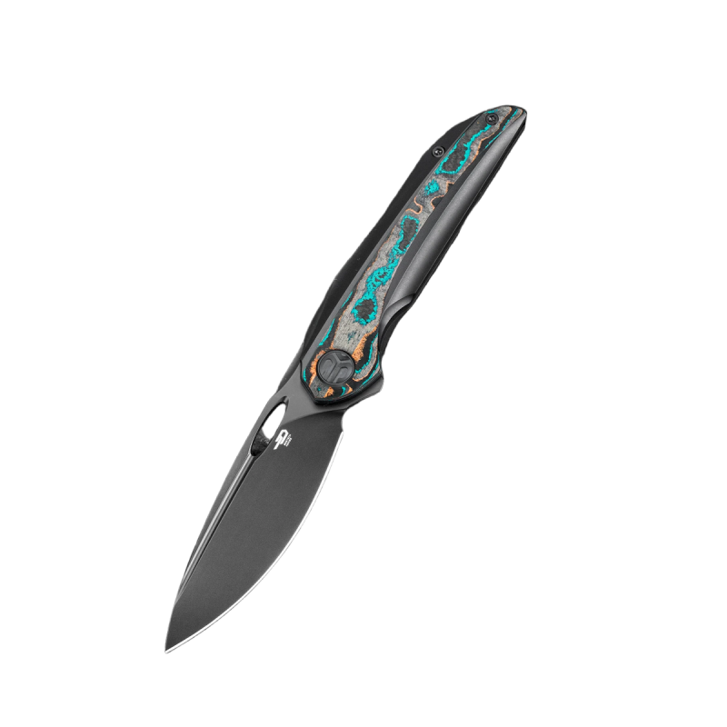 Nóż składany Bestech Senu Black Titanium / Camo Carbon Fiber, Black PVD CPM S90V by Kombou (BT2601D)