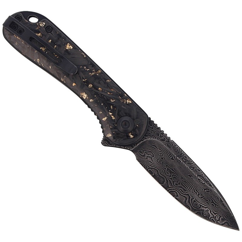 Nóż składany CIVIVI Elementum Flipper Shredded Carbon Fiber / Golden Shred, Black Damascus (C907C-DS1)