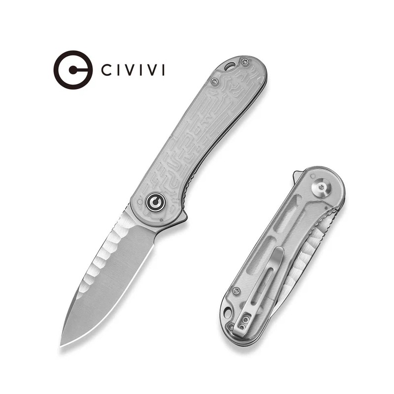 Nóż składany Civivi Elementum Flipper Polished Clear Lexan, Satin/Rock-Grind Pattern Nitro-V (C18062AM-1)