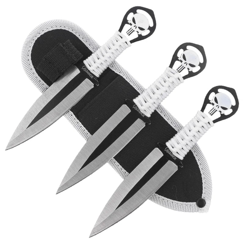 Noże do rzucania Martinez Albainox Skulls Set 3 szt White Cord, Satin 3Cr13Mov (32453)