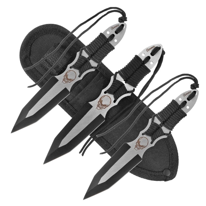 Noże do rzucania Martinez Albainox Skull Set 3 szt Black Paracord, Black 3Cr13Mov (32344)