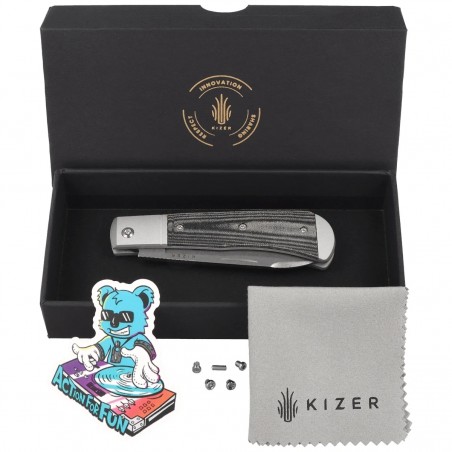 Nóż składany Kizer Trestle D Silver Aluminium / Black Norplex UltreX Micarta, Stonewashed Nitro-V by Azo (V3760A1)
