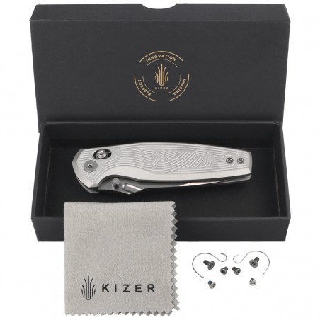 Nóż składany Kizer Khamsin Silver Aluminium, Satin Nitro-V by Maksim Epifantsev (V3791A3)