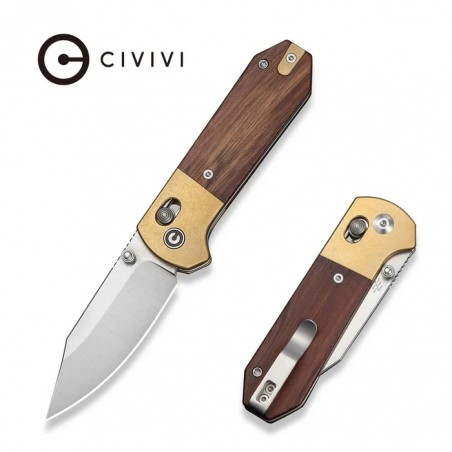 Nóż składany Civivi Yonder Clip Point Brass Bolsters/Guibourtia Wood, Satin 14C28N by Zac Whitmore (C25026-1)