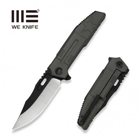 Nóż składany WeKnife Barracks LE No ???/200 Dark Olive Titanium, Hand Polished Satin / Black Stonewashed M390 (WE25078-1)