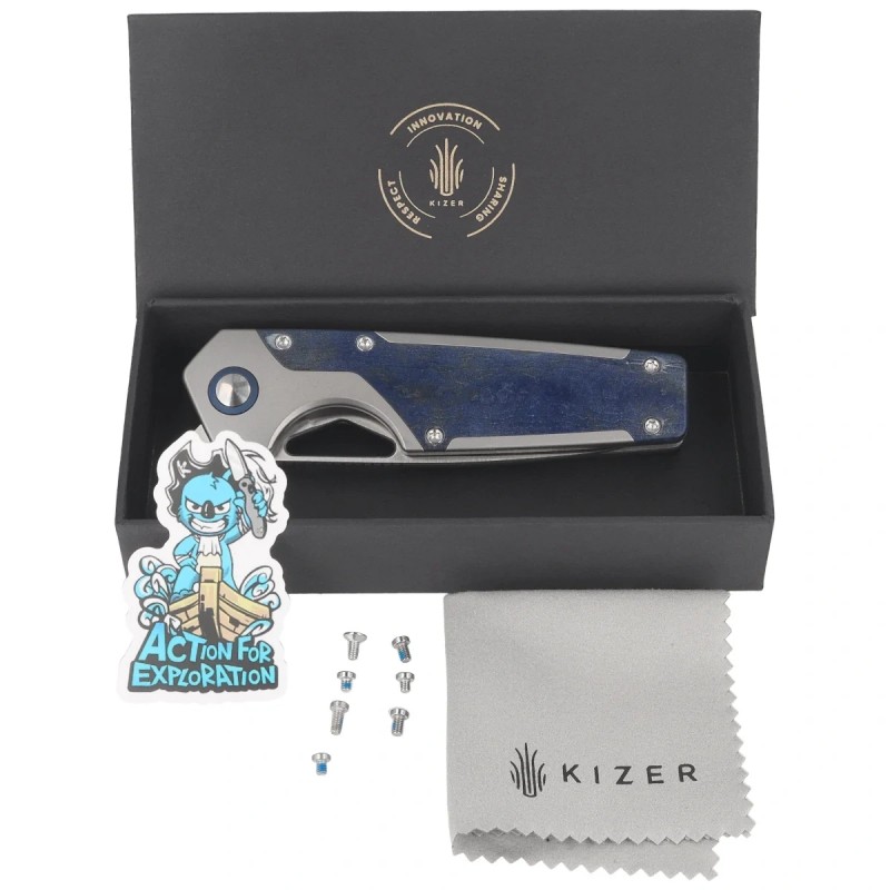 Nóż składany Kizer Serpentine Silver Titanium / Blue Richlite, Satin M390 by Jonathan Styles (Ki3759FDA3)