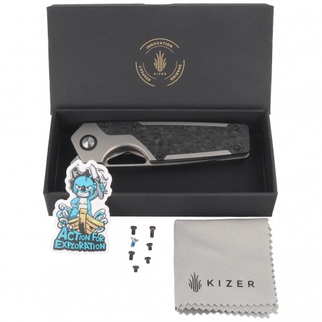 Nóż składany Kizer Serpentine Silver Titanium / Black Carbon Fiber, Satin Elmax by Jonathan Styles (Ki3759FDA1)