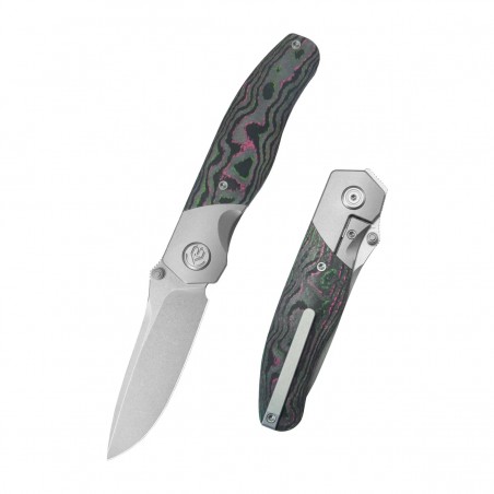 Nóż składany Kubey KB Velvet Snake Gray Titanium/Watermelon Sugar Camocarbon, Stonewashed M390 by Bastard Knives (KB266A)