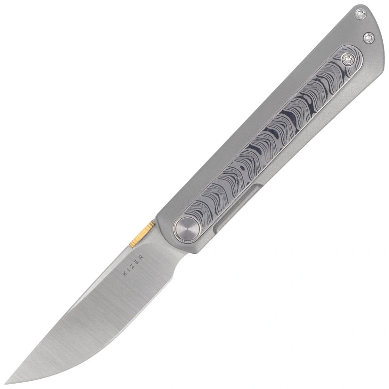 Nóż składany Kizer Quoll Silver Titanium / Rainbow Damascus, Satin Brushed S45VN by Ben Taubert (Ki3733A1)