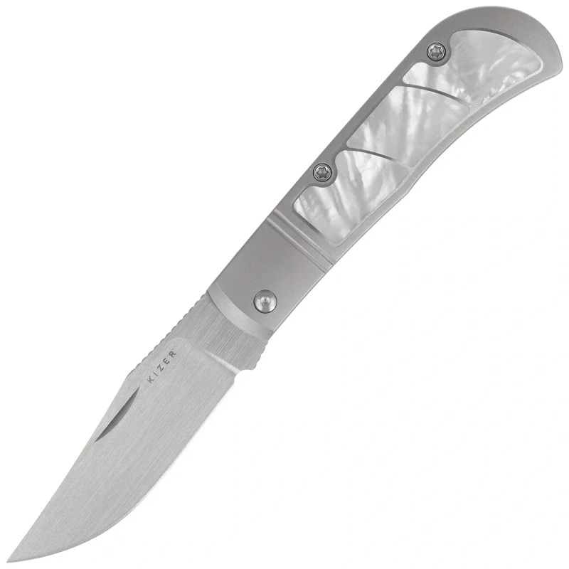 Nóż składany Kizer Trestle Silver Titanium / Mother of Pearl, Hand Brushed S45VN by Azo (Ki3761A3)