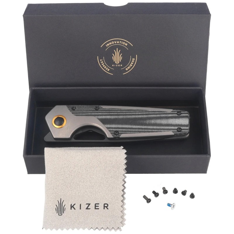 Nóż składany Kizer Serpentine Gray Titanium / Black Micarta, Matte Ultra DLC Elmax by Jonathan Styles (Ki3759FDA2)