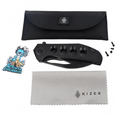 Nóż składany Kizer Hawk Black Titanium, Polished Black DLC M390 by Carlos Elstner (Ki4683A1)