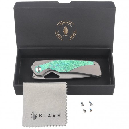 Nóż składany Kizer Topsail Silver-Green Crystallized Titanium, Blast M390 by Jonathan Styles (Ki3735A4)