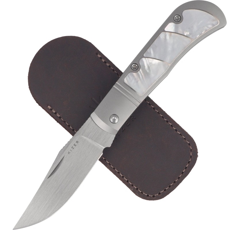 Nóż składany Kizer Trestle Silver Titanium / Mother of Pearl, Hand Brushed S45VN by Azo (Ki3761A3)
