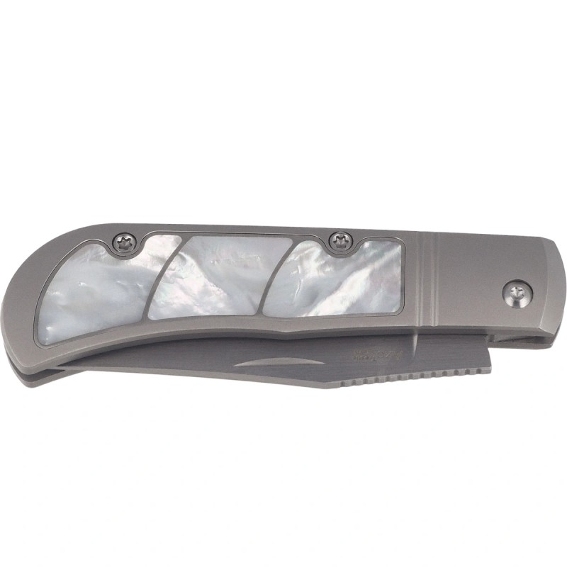 Nóż składany Kizer Trestle Silver Titanium / Mother of Pearl, Hand Brushed S45VN by Azo (Ki3761A3)