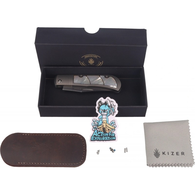 Nóż składany Kizer Trestle Silver Titanium / Mother of Pearl, Hand Brushed S45VN by Azo (Ki3761A3)
