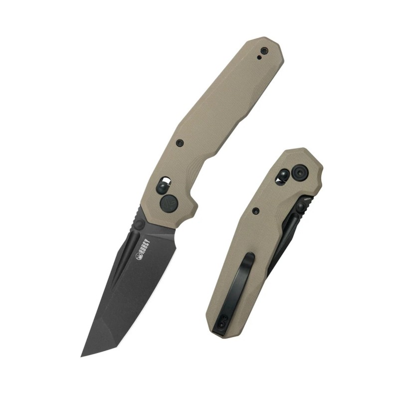 Nóż składany Kubey Carve Beige G10, Black Stonewashed 14C28N (KU237C)