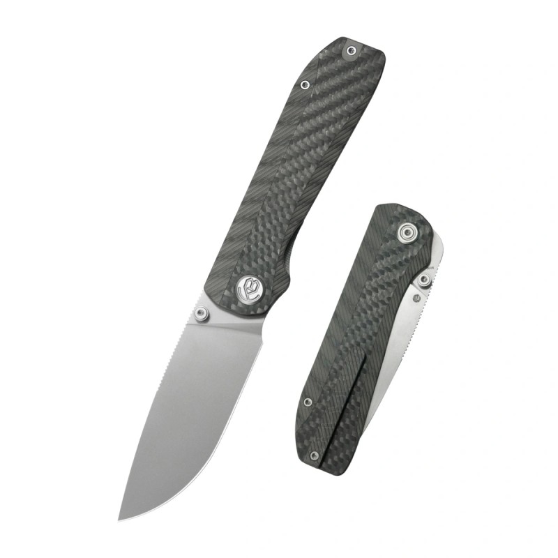 Nóż składany KB Knives Zephyr Flamed Titanium / Wave Carbon Fiber, Silver Beadblasted M390 by K.C. Spiron (KB431B)