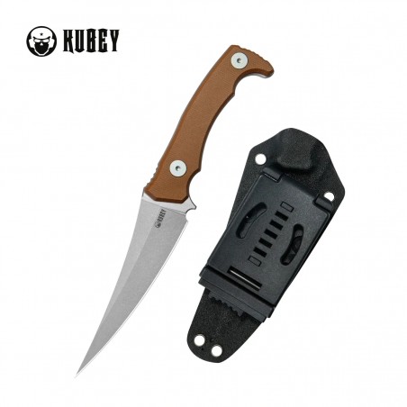 Nóż Kubey Sicarii Brown Micarta, Beadblasted 14C28N by Jake Hoback (KU477E)