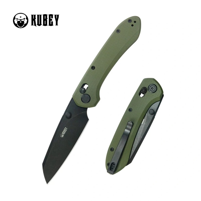 Nóż składany Kubey Bonza Green G10, Blackwashed 14C28N by Happy As Larry (KU446E)