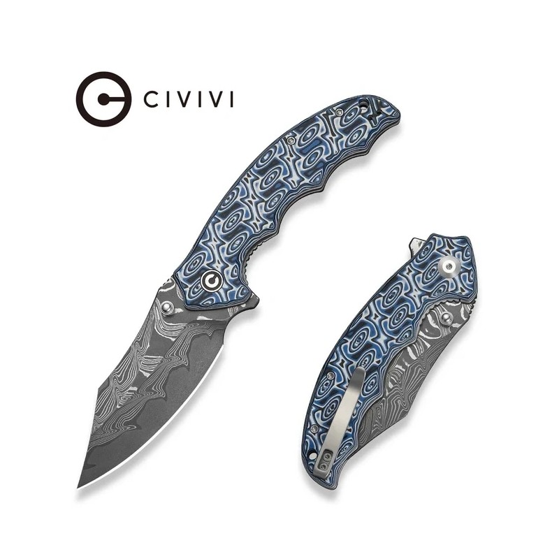 Nóż składany Civivi Pentad Blue/White/ Black Micarta, Damascus (C24068-DS1)