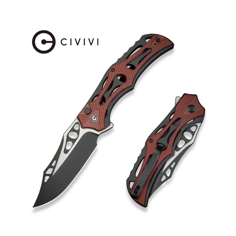 Nóż składany Civivi Biophase Black Aluminium/Burgundy G10, Black Stonewashed/Satin Nitro-V (C23083C-1)