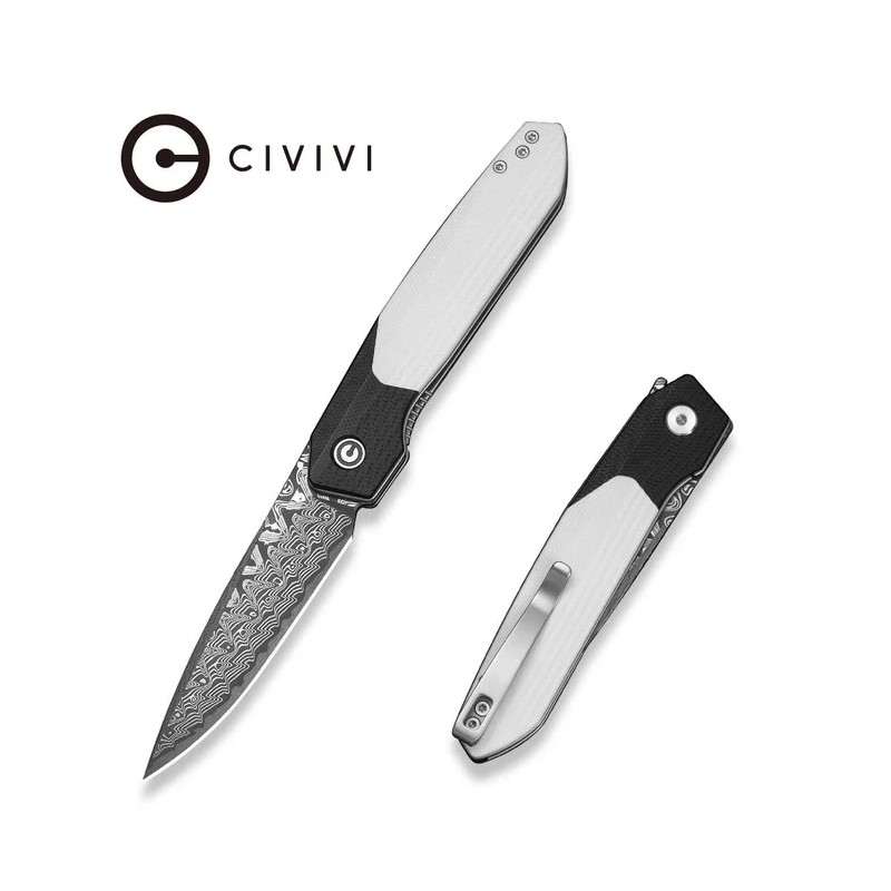 Nóż składany Civivi Brr15 Black / White G10, Damascus by Rafal Brzeski (C25063-DS1)