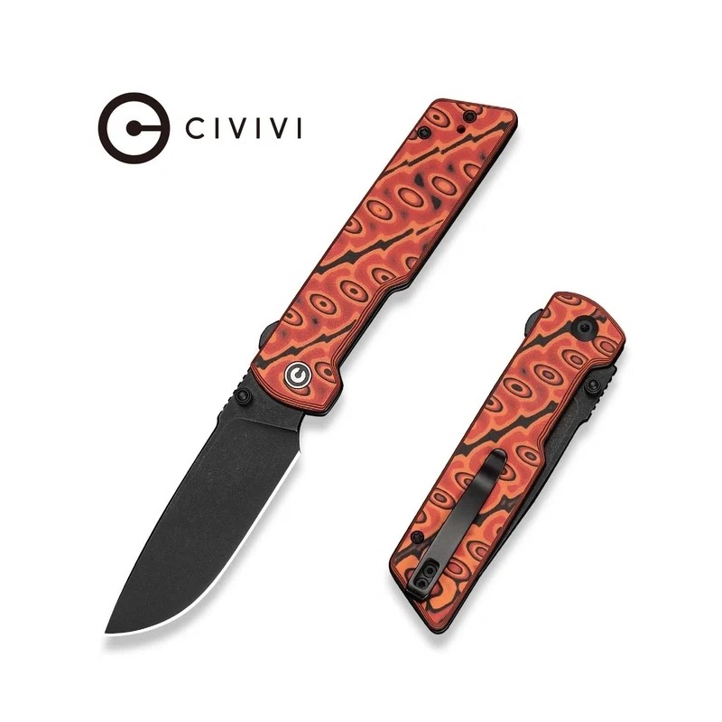 Nóż składany Civivi Zygon Orange / Black Vortex Micarta, Black Stonewashed Nitro-V (C25035-2)