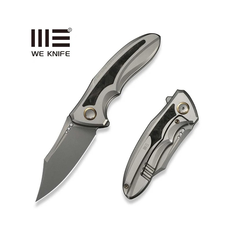 Nóż składany WeKnife Varg Gray Titanium / Black-Yellow Carbon Fiber, Stonewashed MagnaCut (WE25074-2)