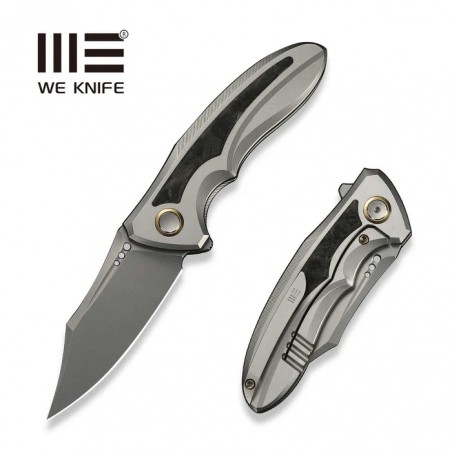Nóż składany WeKnife Varg Gray Titanium / Black-Yellow Carbon Fiber, Stonewashed MagnaCut (WE25074-2)