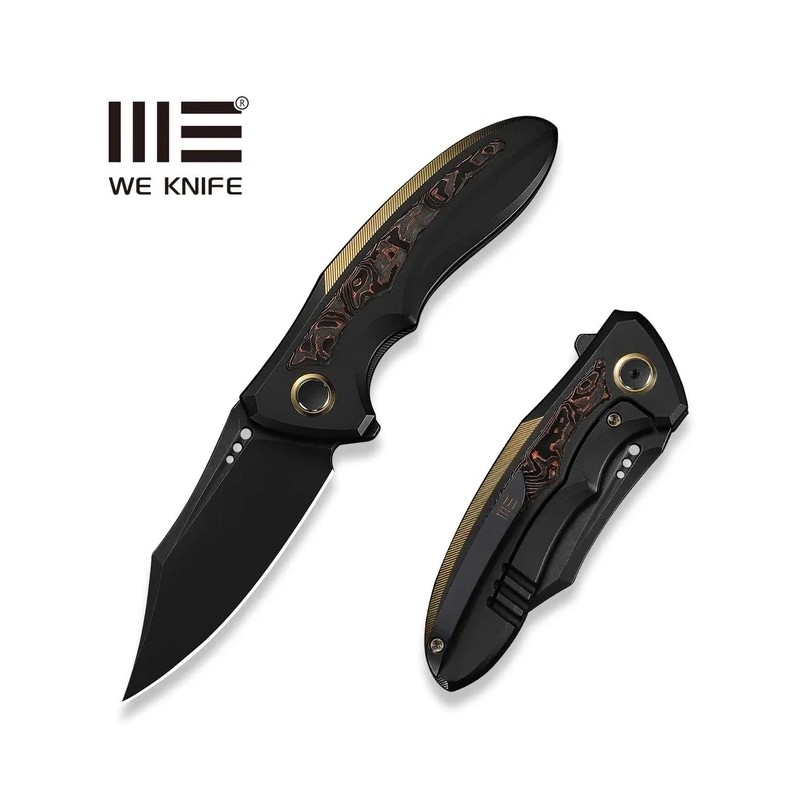 Nóż składany WeKnife Varg Black-Golden Titanium / Copper Foil Carbon Fiber, Black Stonewashed MagnaCut (WE25074-1)