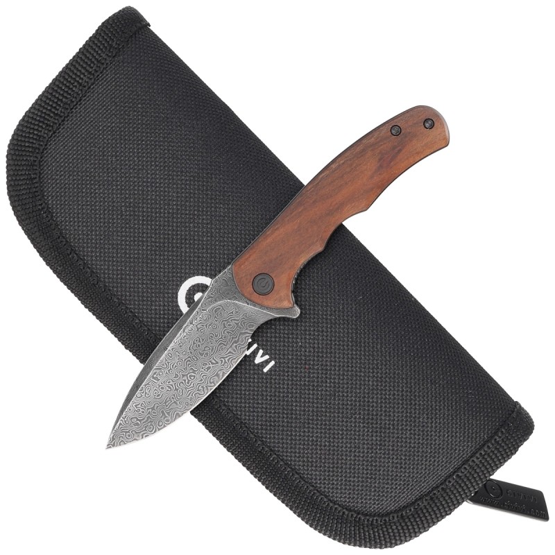 Nóż składany Civivi Mini Praxis Guibourtia Wood, Black Hand Rubbed Damascus (C18026C-DS1)